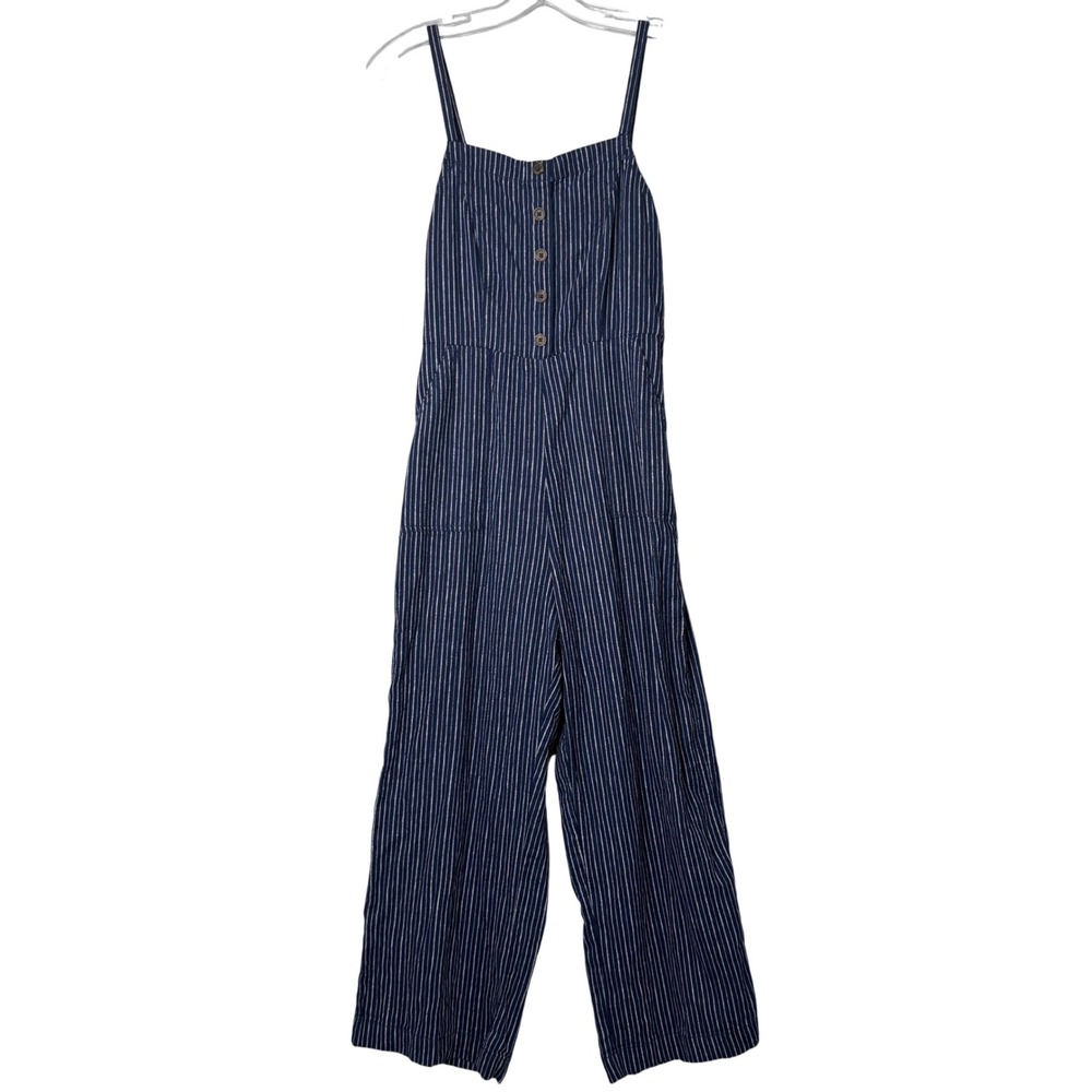 Old Navy Linen Blend Wide Leg Jumpsuit Womens XS Blue Stripe Beach Boho Preppy